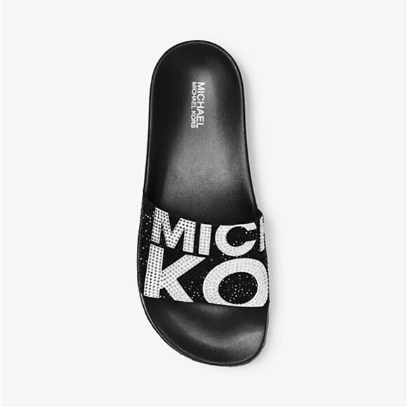 Michael Kors Gilmore Slide Sandals Black & White Crystals Womens NEW NO BOX - Picture 6 of 11